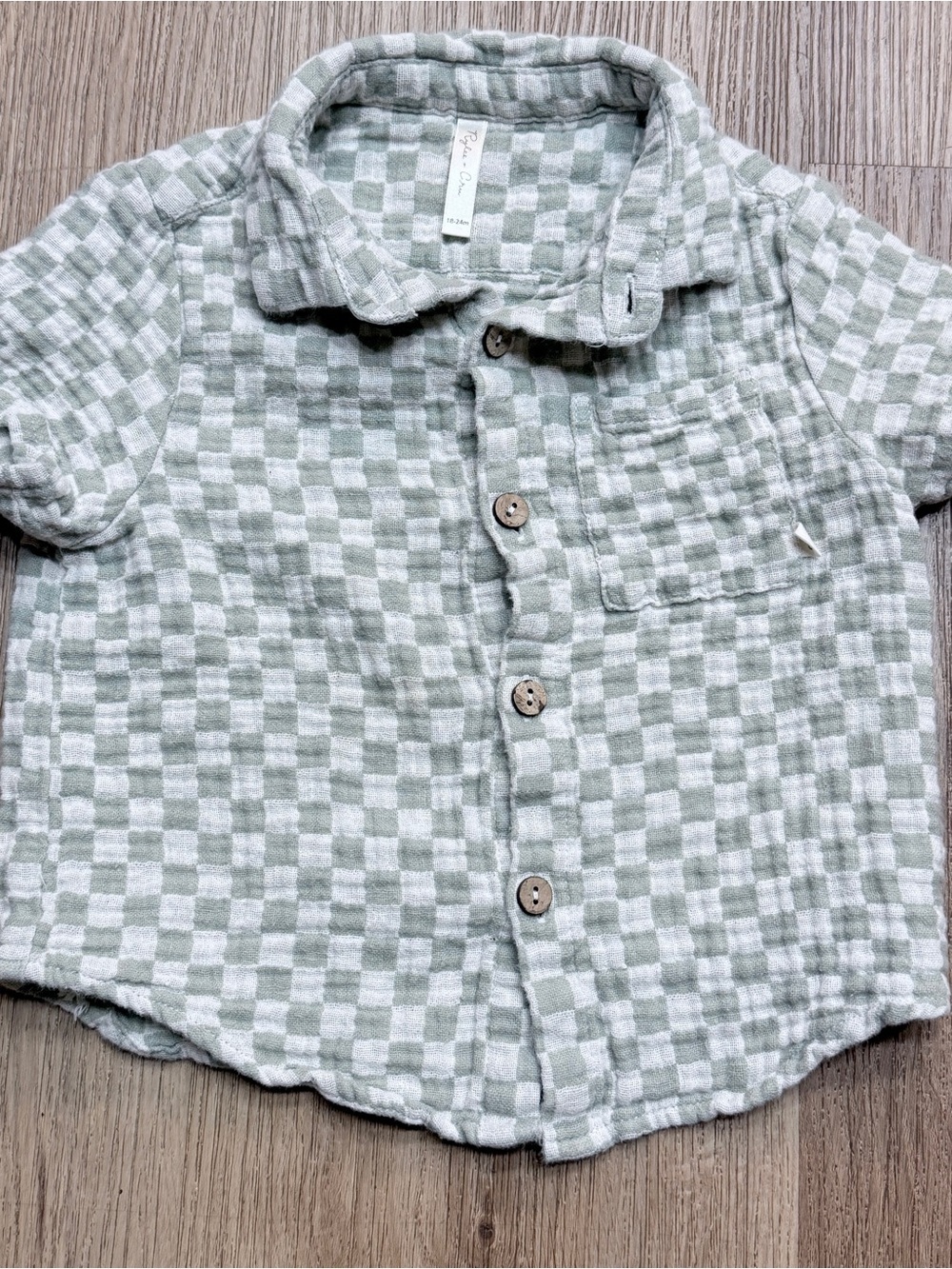 Rylee + Cru Checkered Button Front Shirt Light Sage 18-24M